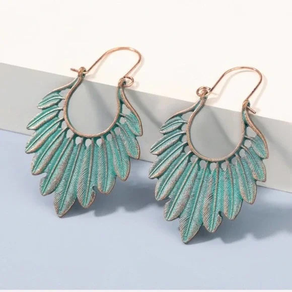 Boho Festival Turquoise Feather Earrings B0040 - Picture 11 of 13